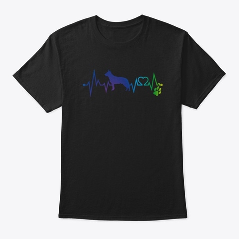 Australian Cattle Dog Colorful Heartbeat Black T-Shirt Front