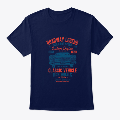 Vintage Hotrod Rock&Roll Classic Car B Navy T-Shirt Front