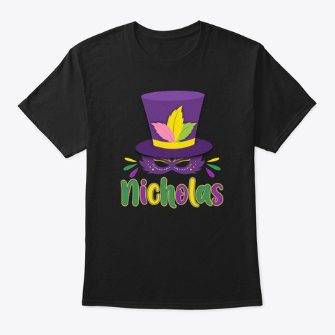 Personal Name Nicholas Mardi Gras Gift Black T-Shirt Front