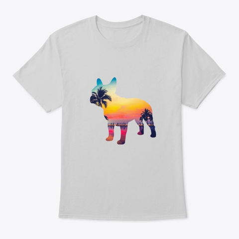 French Bulldog Sunset Beach Design Light Steel T-Shirt Front
