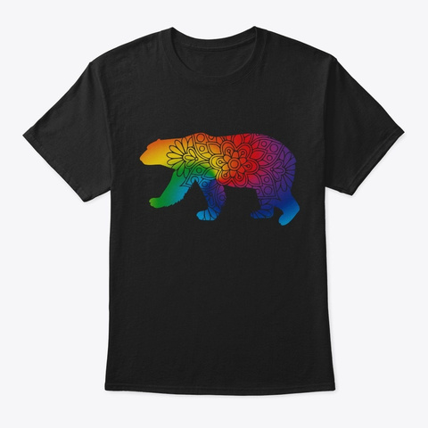 Polar Bear Colorful Mandala Black T-Shirt Front