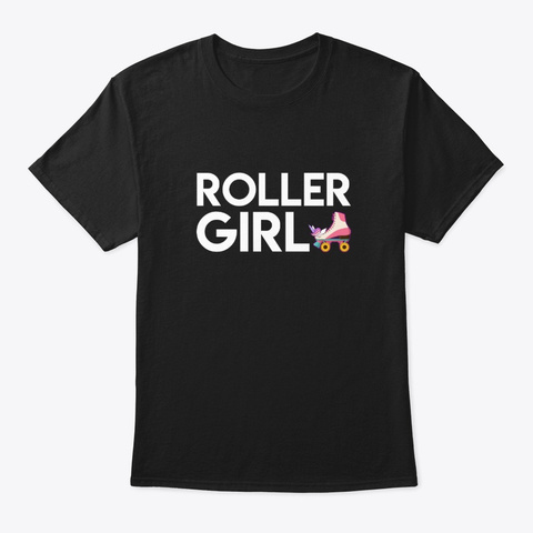 Roller Girl Unicorn Design Graphic Shirt Black T-Shirt Front
