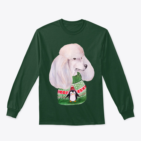 Poodle Ugly Christmas Sweater Poodle Lov Forest Green T-Shirt Front
