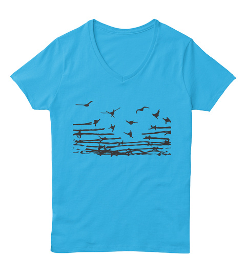 Black Bird Fly Aquatic Blue  T-Shirt Front