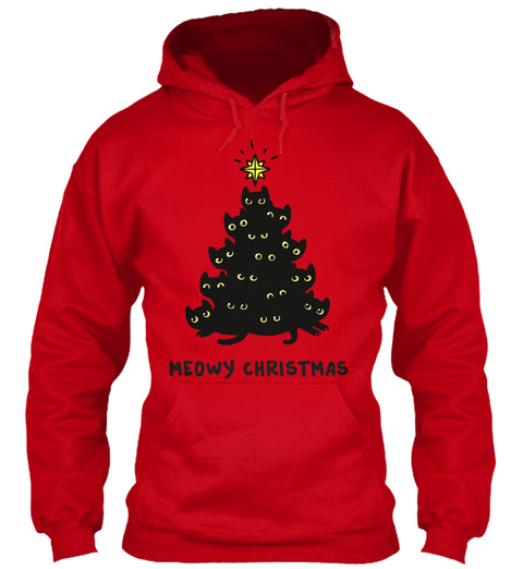 Meowy Christmas Red Kaos Front