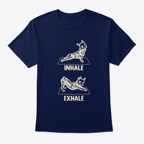 Bulldog Skeleton Yoga Inhale Exhale Navy T-Shirt Front