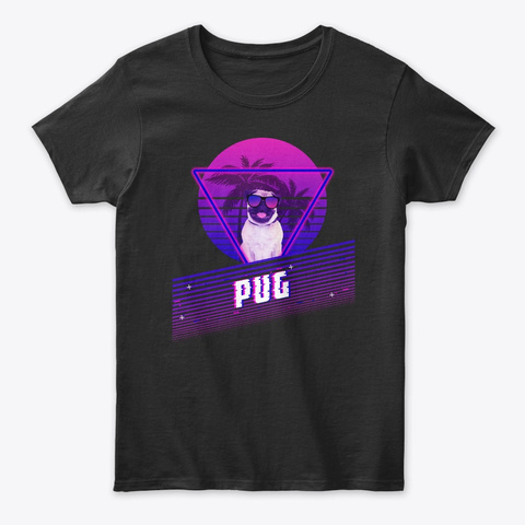 Retro Vaporwave Style Pug T Shirt Black T-Shirt Front