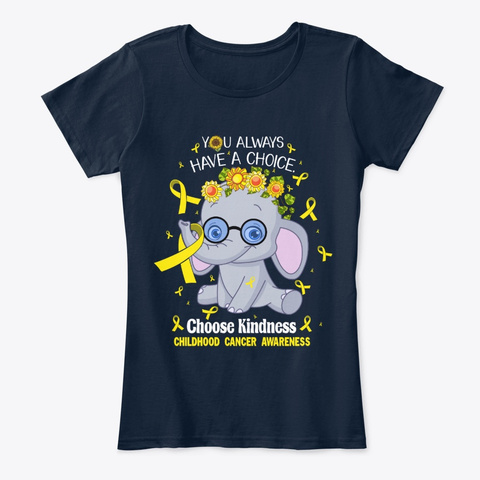 Childhood Cancer Elephant Choose Kind New Navy T-Shirt Front