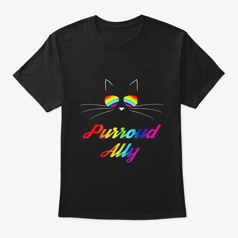 Purroud Ally Rainbow Sunglasses Cat Gay Black T-Shirt Front
