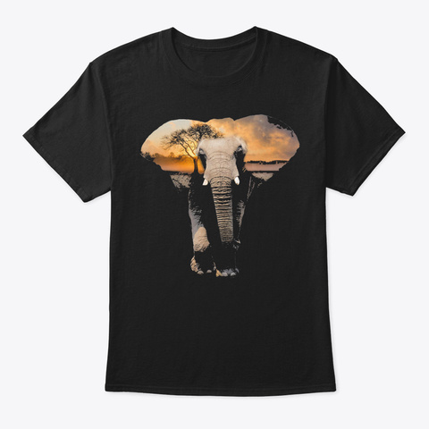 Cute Graphic Design Art Wild Nature Elep Black T-Shirt Front