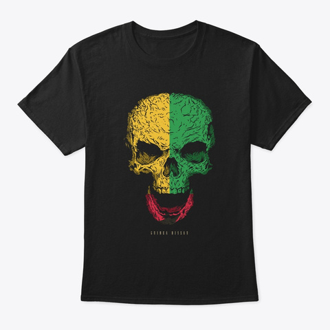 Skull Guinea Bissau Flag Skeleton Black T-Shirt Front