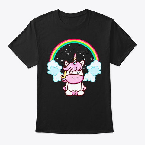 Unicorn Meditate  Black T-Shirt Front