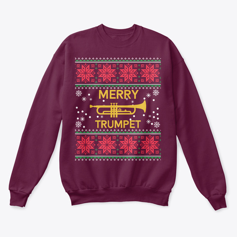 Funny Trumpet Ugly Christmas Sweater Maroon  T-Shirt Front