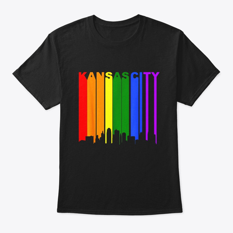 Kansas City Missouri Downtown Rainbow Black T-Shirt Front