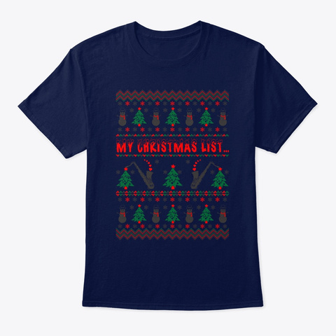 Saxophone My Christmas List Navy T-Shirt Front