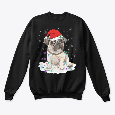 Pugdog With Santa Hat Christmas Black T-Shirt Front