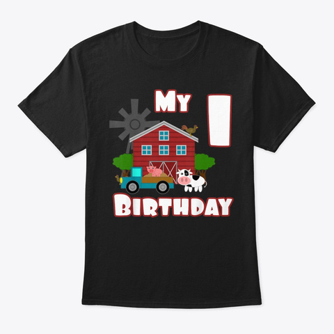 Farm  Pig Cow Tractor 1st Birthday  Black T-Shirt Front