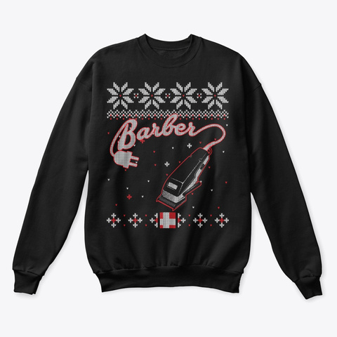 Barber Ugly Christmas Sweater Black T-Shirt Front