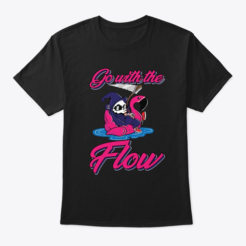 Flamingo Death Gravedigger Swimming Swim Black T-Shirt Front