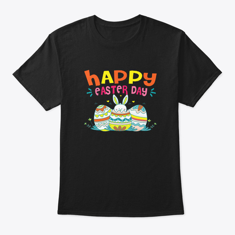 Happy Easter Day Cute Eggs Black T-Shirt Front