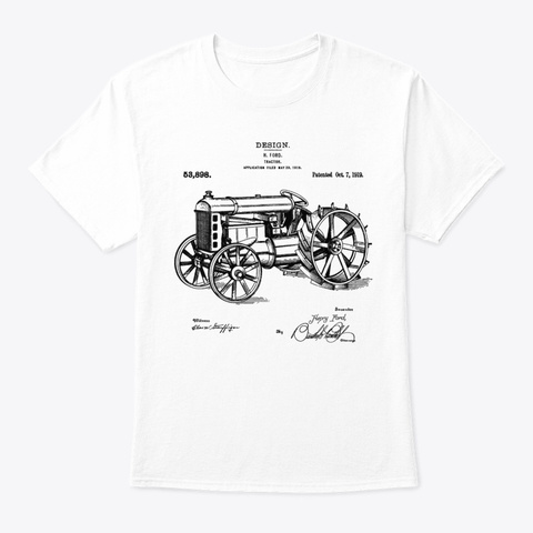  Vintage Patent Print 1919 Farm Tractor White T-Shirt Front