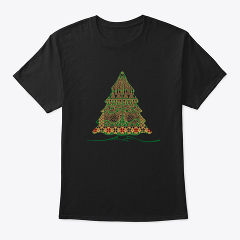 Ornamental Christmas Tree Batik Black T-Shirt Front