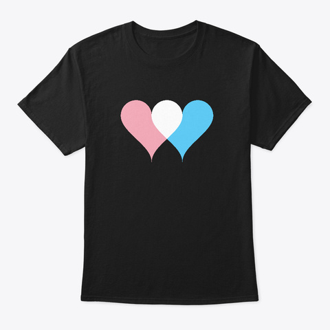 Transgender Flag Colors Double Hearts Black T-Shirt Front