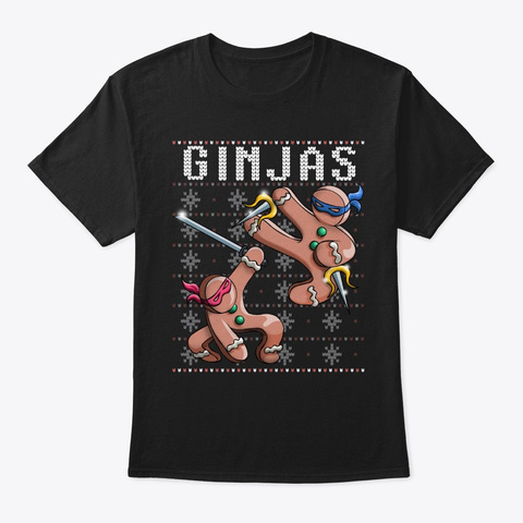 Ginjas Gingerbread Ugly Christmas Ninja  Black T-Shirt Front