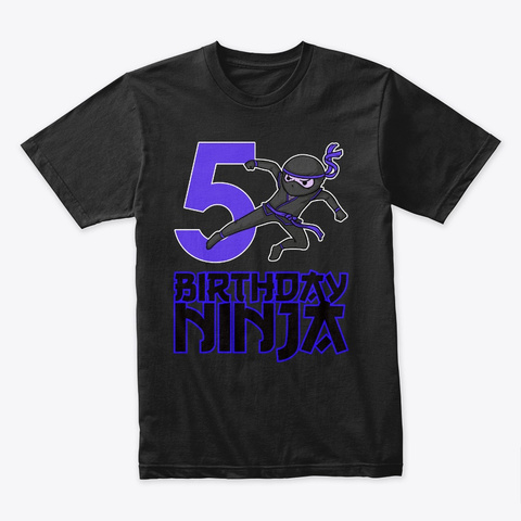 5th Birthday Ninja Kids Black T-Shirt Front