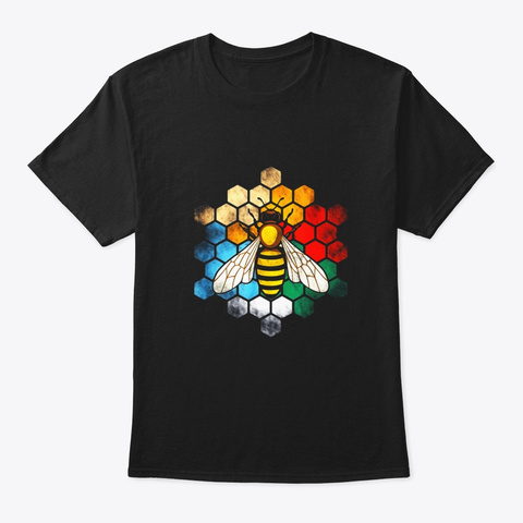 Retro Vintage Honey Hives And Bee  Black T-Shirt Front
