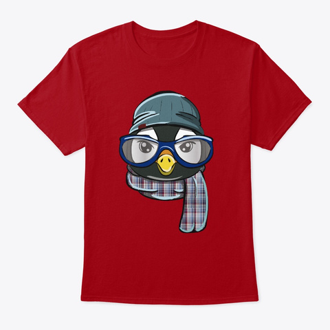 Hipster Penguin Deep Red T-Shirt Front