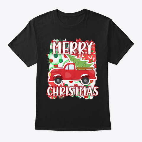 Christmas Farm Truck Holiday Cute  Black T-Shirt Front