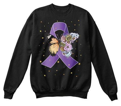 Butterfly Purple Awareness Ribbon (Z) Black T-Shirt Front