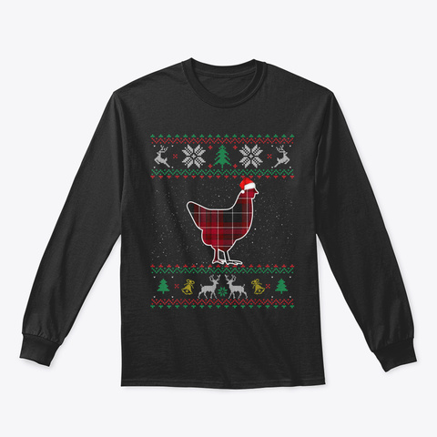 Chicken Red Plaid Pajamas Family Ugly Ch Black T-Shirt Front