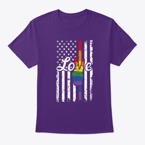 Love Peace Sign Rainbow Gay Pride Americ Purple áo T-Shirt Front