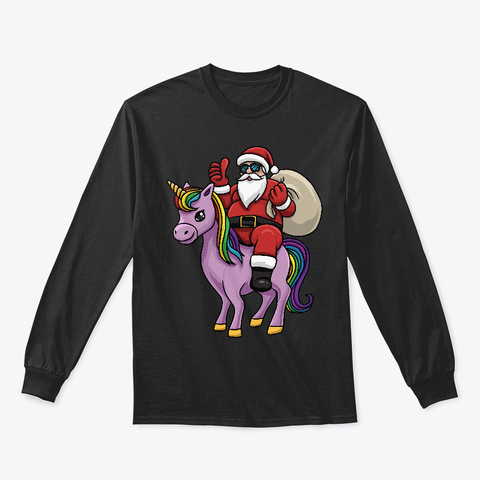 Santa Riding Unicorn Christmas Shirts  Black T-Shirt Front