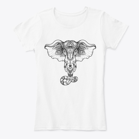 Yoga Mandala Elephant Ganesha Tribal White T-Shirt Front