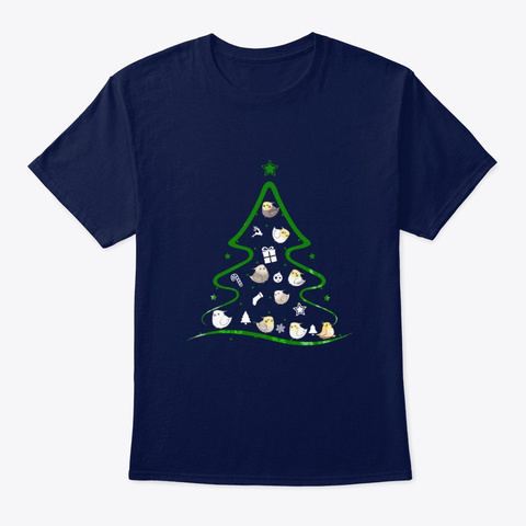 Christmas Tree Cockatiel Parrot Birds Navy T-Shirt Front