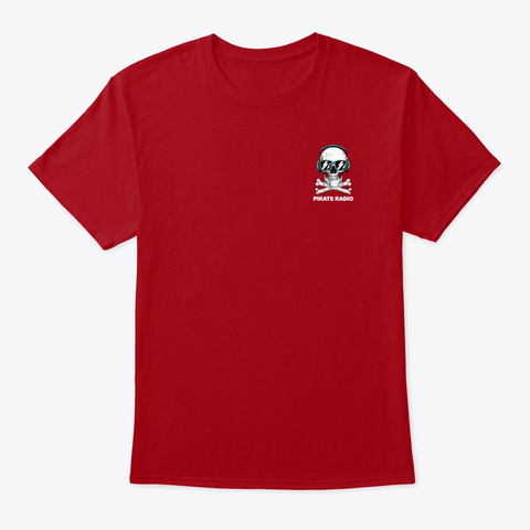 Pirate Radio   Cool Skull 2 Sided Design Deep Red T-Shirt Front