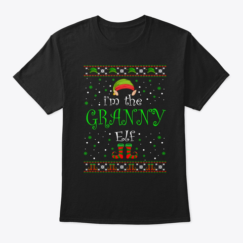 Granny Elf Gift Ugly Christmas Black T-Shirt Front