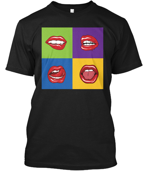 Pop Art Shirt Lips Graphic Art Retro Black T-Shirt Front