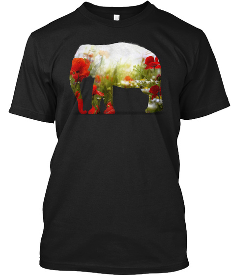 T Shirt Elephant Flower Black T-Shirt Front