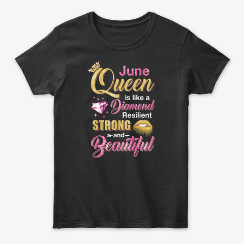 June Girls Queen Is Diamond Strong Black Camiseta Front