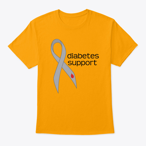 Diabetes Support Gray Awareness Ribbon Gold T-Shirt Front