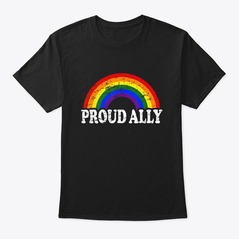 Funny Proud Ally Gay Flag Rainbow Lgbt Black T-Shirt Front