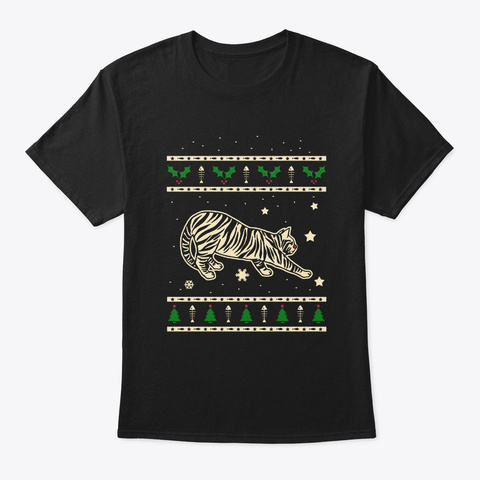 Christmas Tiger Gift Black T-Shirt Front