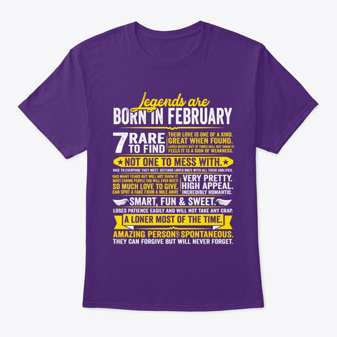 Legends Are Born In February Purple T-Shirt Front