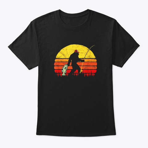 Bass Fishing Bigfoot In Trucker Hat Black T-Shirt Front