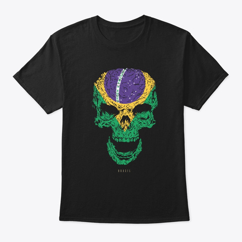 Skull Brazil Flag Skeleton Black T-Shirt Front