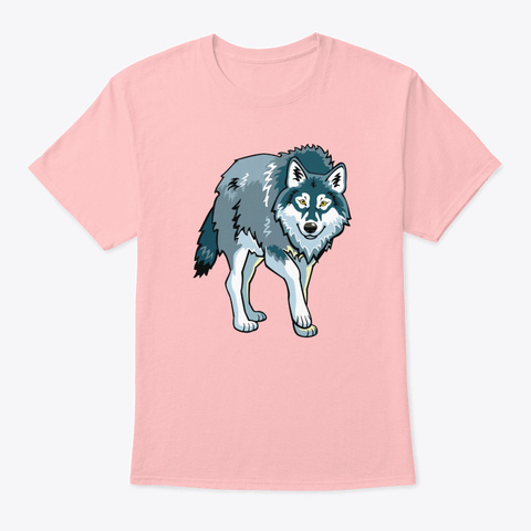 Blue Wolf Wild Animal Pale Pink T-Shirt Front